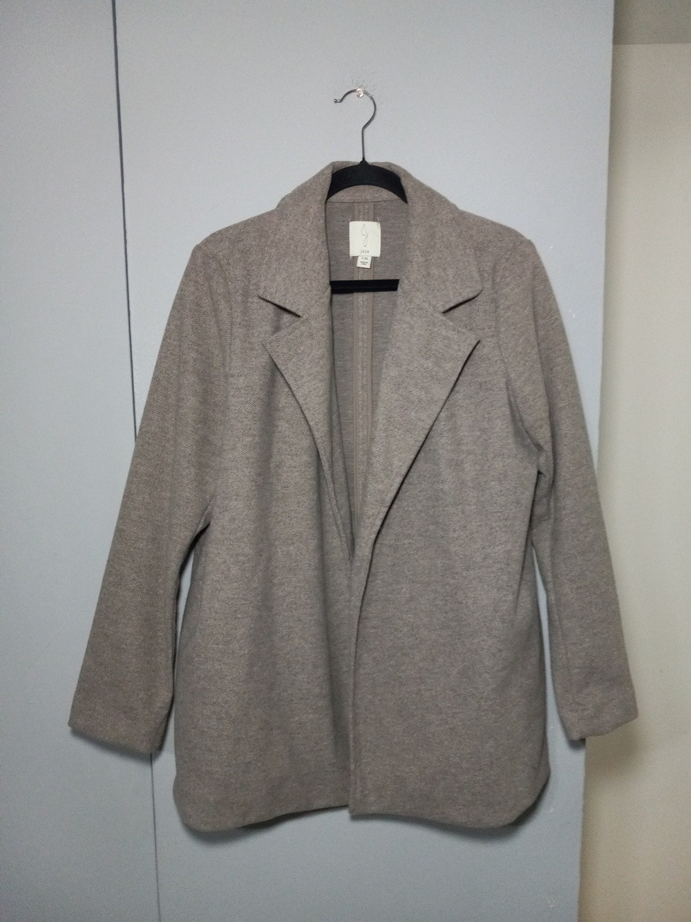 Joie Herringhone Gray Taupe Open-Front Relaxed Blazer Jacket Size L